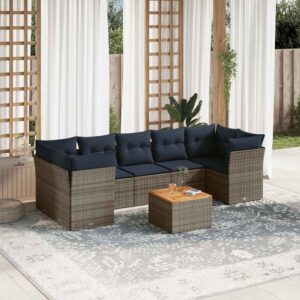 Set Divani da Giardino 8 pz con Cuscini Grigio in Polyrattan
