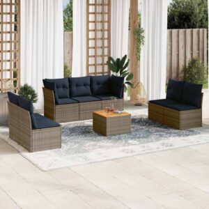 Set Divani da Giardino 8 pz con Cuscini Grigio in Polyrattan