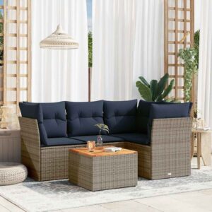 Set Divani da Giardino 5 pz con Cuscini Nero in Polyrattan