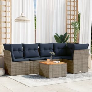 Set Divani da Giardino 6 pz con Cuscini Grigio in Polyrattan