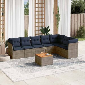Set Divani da Giardino 8 pz con Cuscini Grigio in Polyrattan