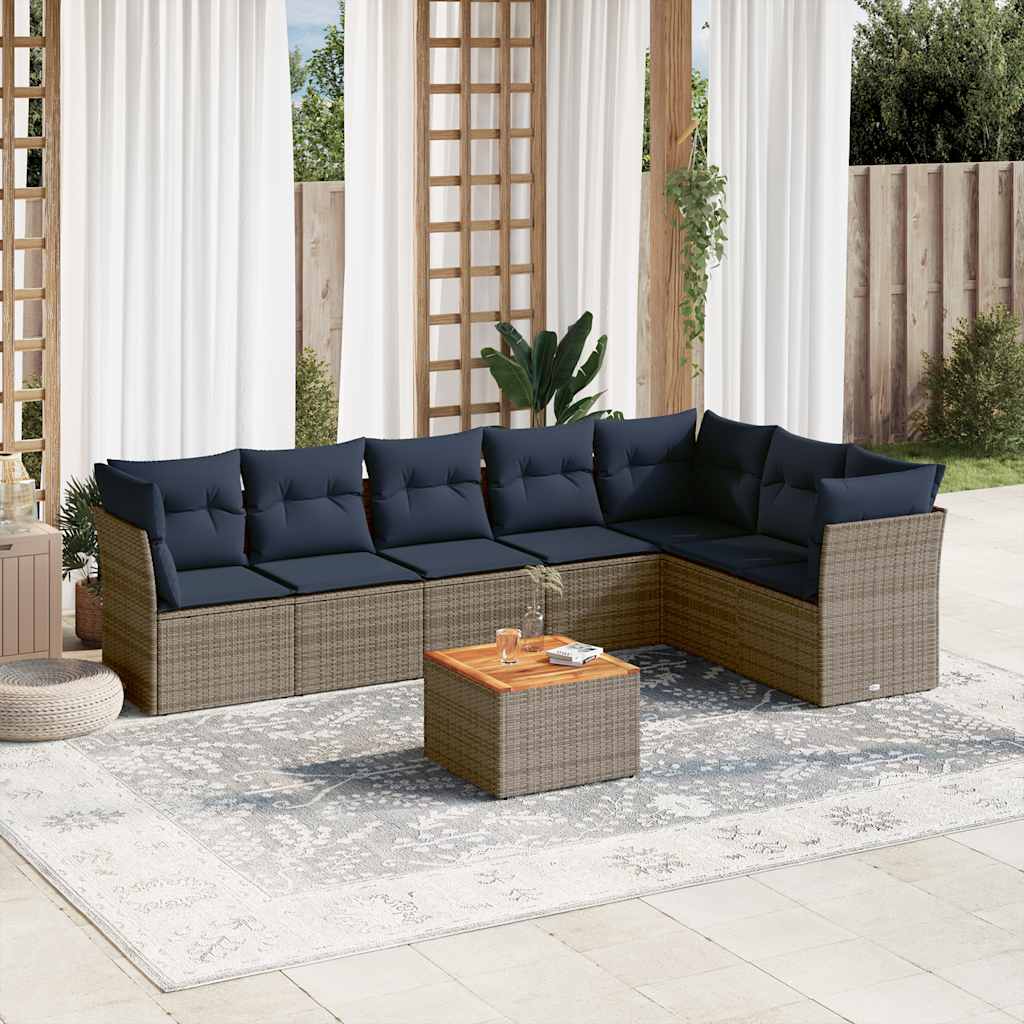 Set Divani da Giardino 8 pz con Cuscini Grigio in Polyrattan