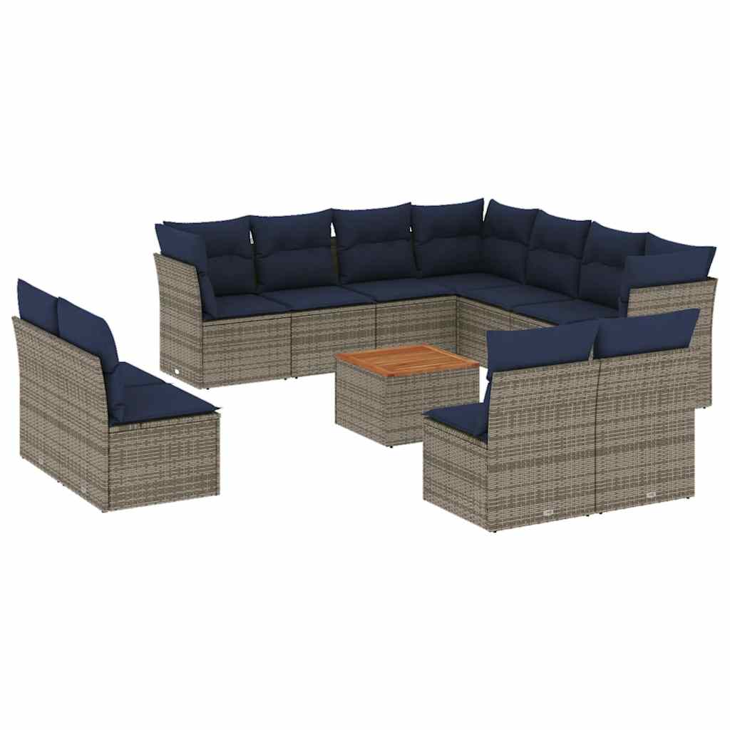 Set Divani da Giardino 12 pz con Cuscini Grigio in Polyrattan - immagine 2