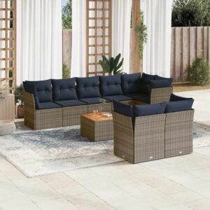Set Divani da Giardino 9 pz con Cuscini Grigio in Polyrattan