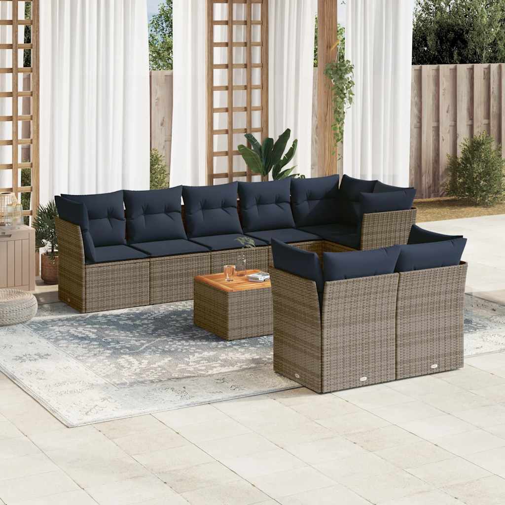 Set Divani da Giardino 9 pz con Cuscini Grigio in Polyrattan