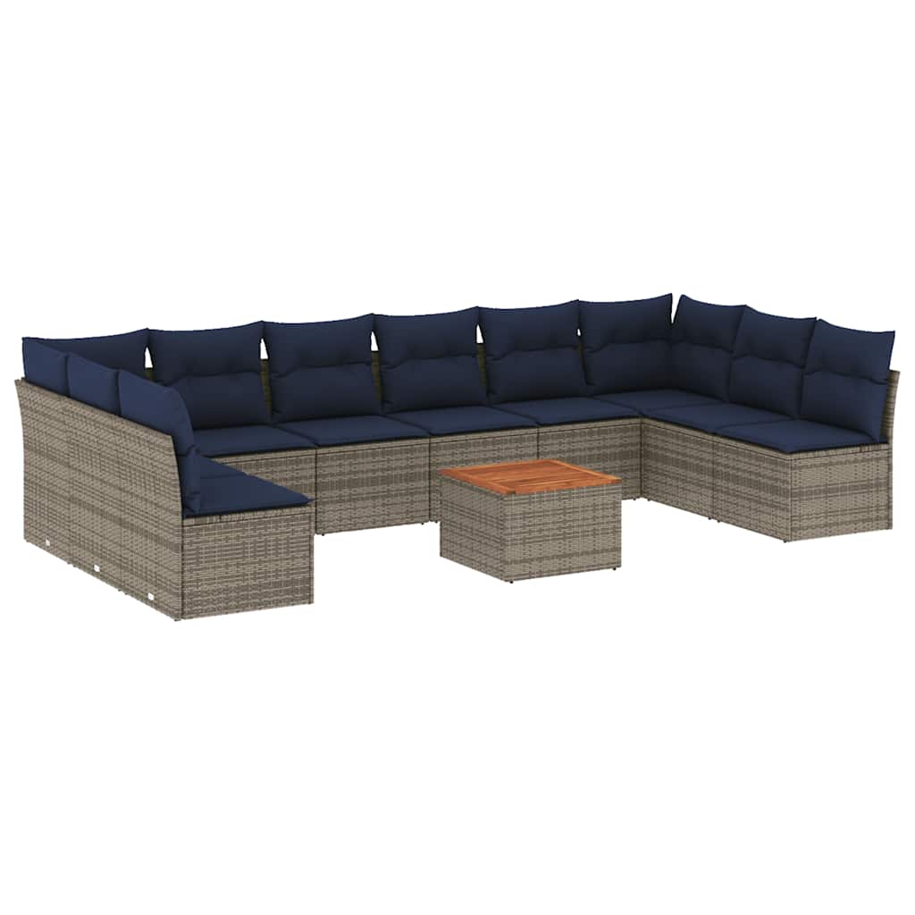 Set Divani da Giardino 11 pz con Cuscini in Polyrattan Grigio - immagine 2