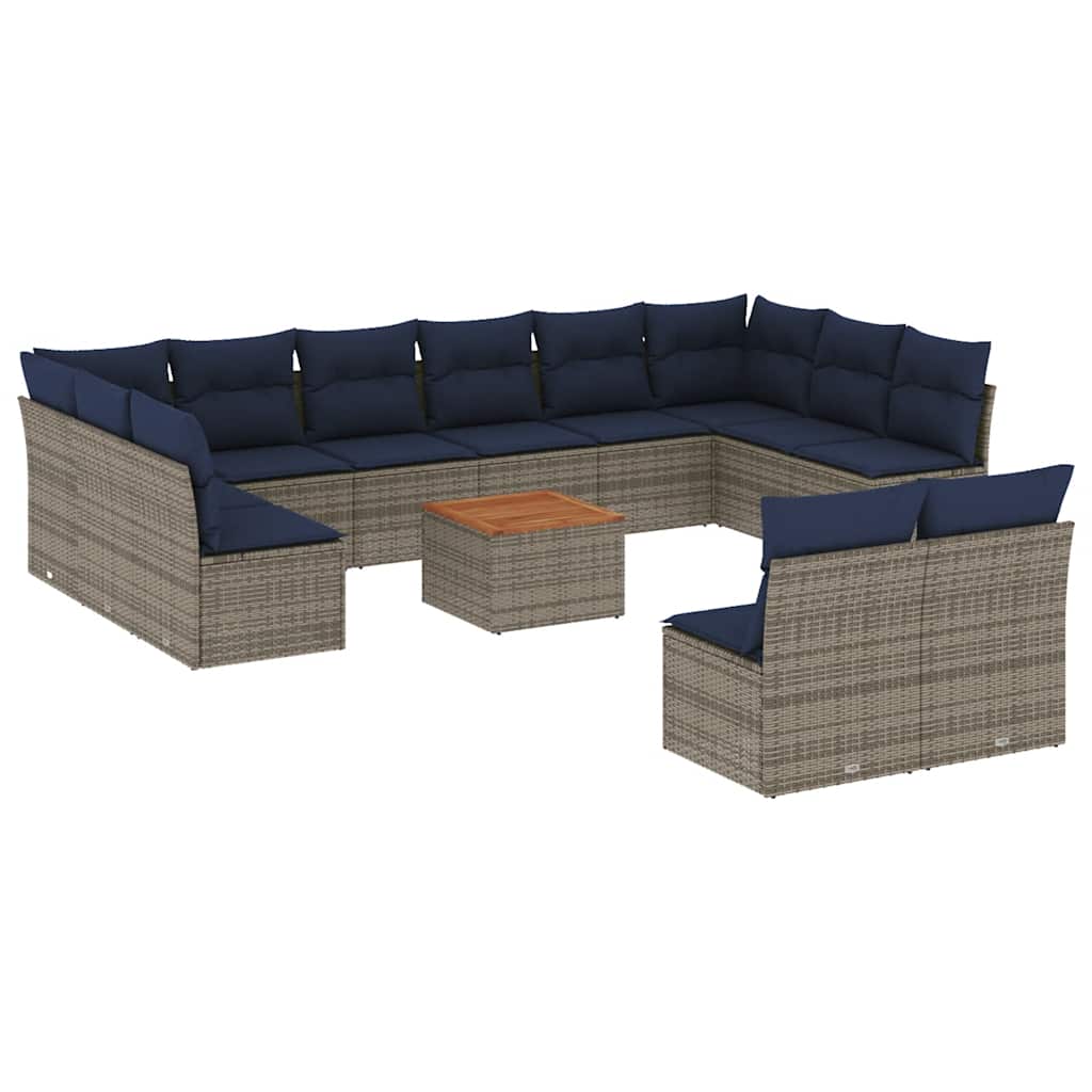 Set Divani da Giardino 13 pz con Cuscini Grigio in Polyrattan - immagine 2