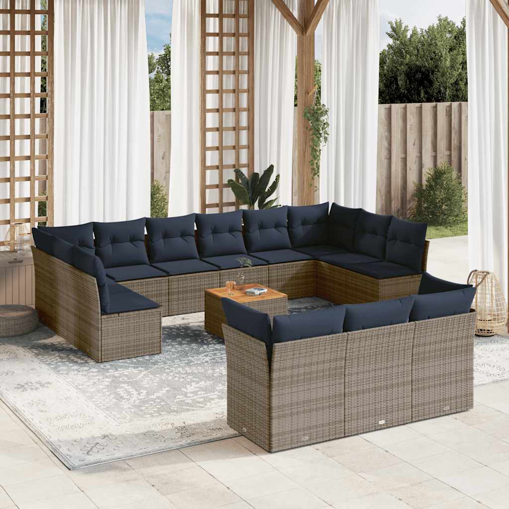 Set Divani da Giardino 14pz con Cuscini in Polyrattan Grigio