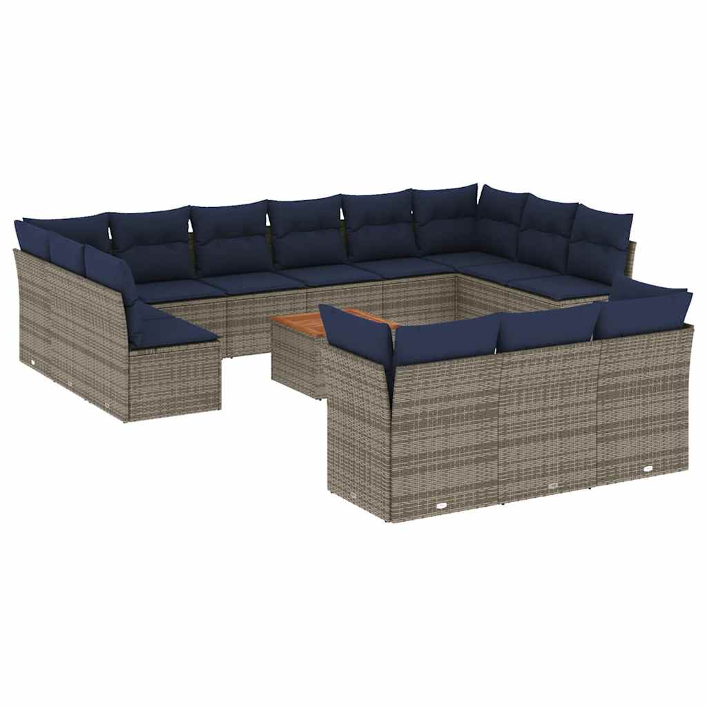Set Divani da Giardino 14pz con Cuscini in Polyrattan Grigio - immagine 2