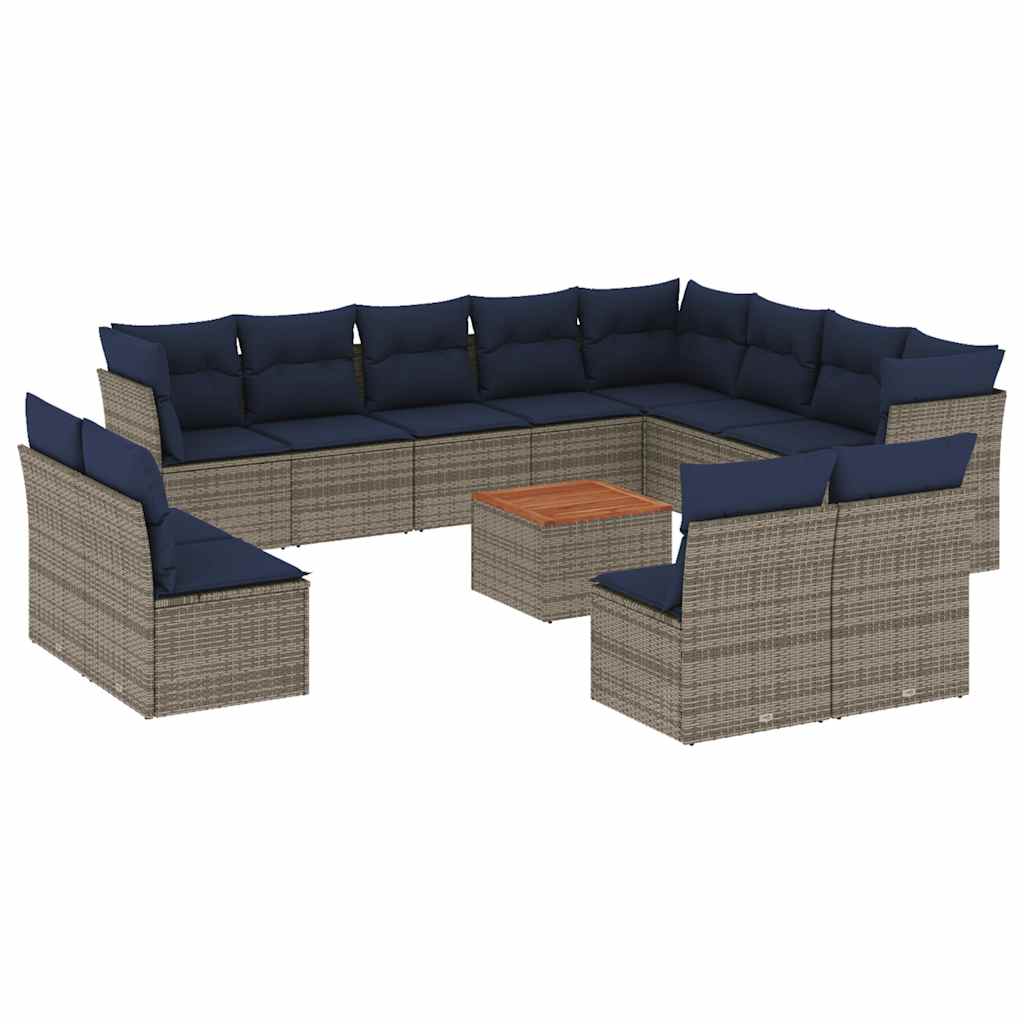 Set Divani da Giardino 13 pz con Cuscini Grigio in Polyrattan - immagine 2