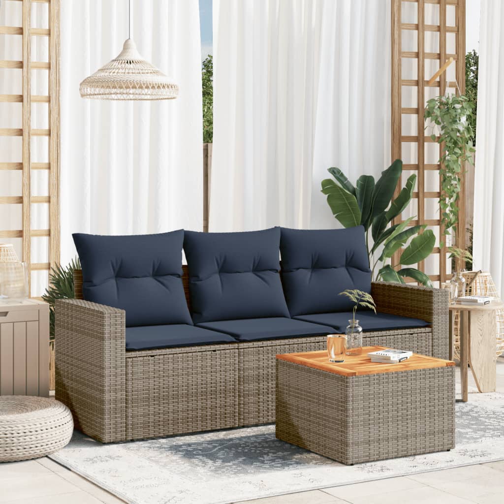 Set Divani da Giardino 4 pz con Cuscini Grigio in Polyrattan