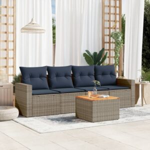 Set Divani da Giardino 5 pz con Cuscini Nero in Polyrattan