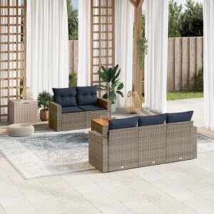 Set Divani da Giardino 6 pz con Cuscini Grigio in Polyrattan