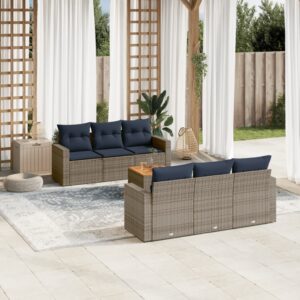 Set Divani da Giardino 7 pz con Cuscini Nero in Polyrattan