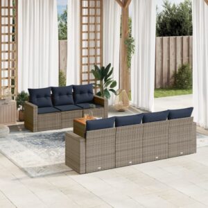 Set Divani da Giardino 8 pz con Cuscini Grigio in Polyrattan