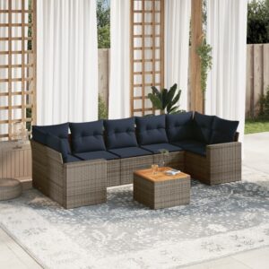 Set Divani da Giardino 8 pz con Cuscini Grigio in Polyrattan