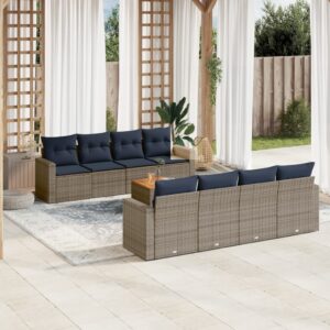 Set Divani da Giardino 9 pz con Cuscini Grigio in Polyrattan