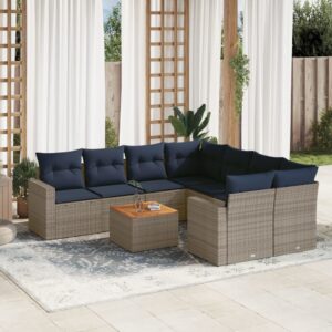 Set Divani da Giardino 9 pz con Cuscini Grigio in Polyrattan