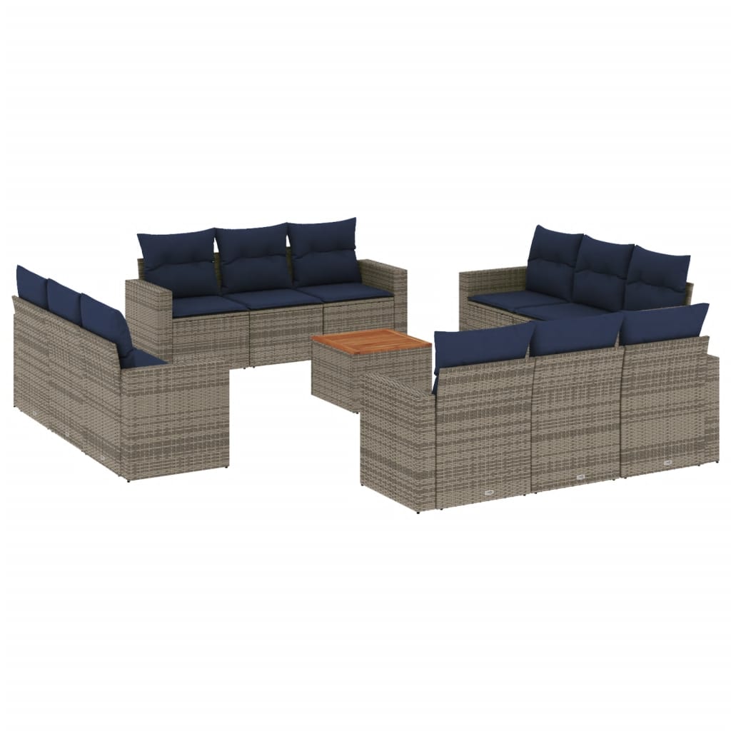 Set Divani da Giardino 13 pz con Cuscini Grigio in Polyrattan - immagine 2