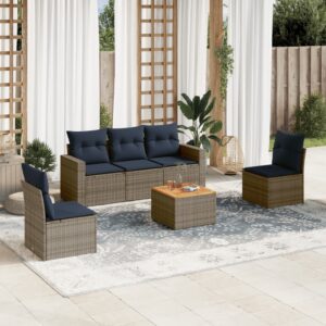 Set Divani da Giardino 6 pz con Cuscini Grigio in Polyrattan