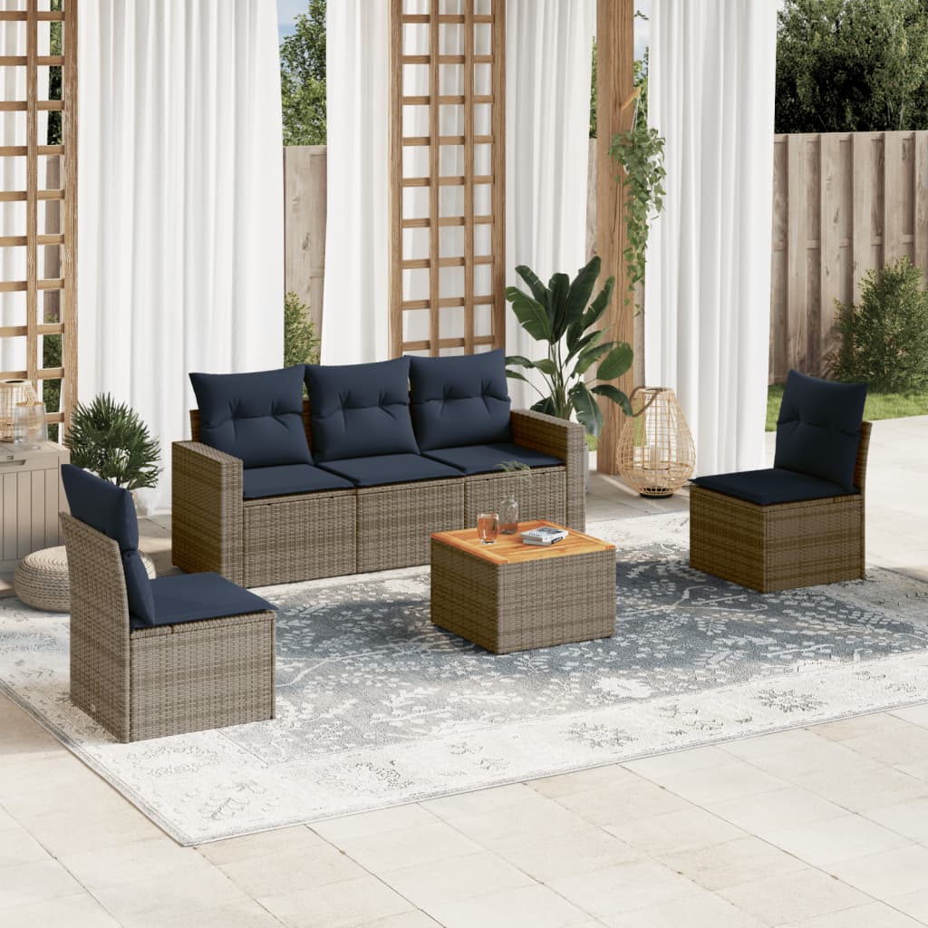 Set Divani da Giardino 6 pz con Cuscini Grigio in Polyrattan