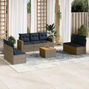 Set Divani da Giardino 8 pz con Cuscini Grigio in Polyrattan