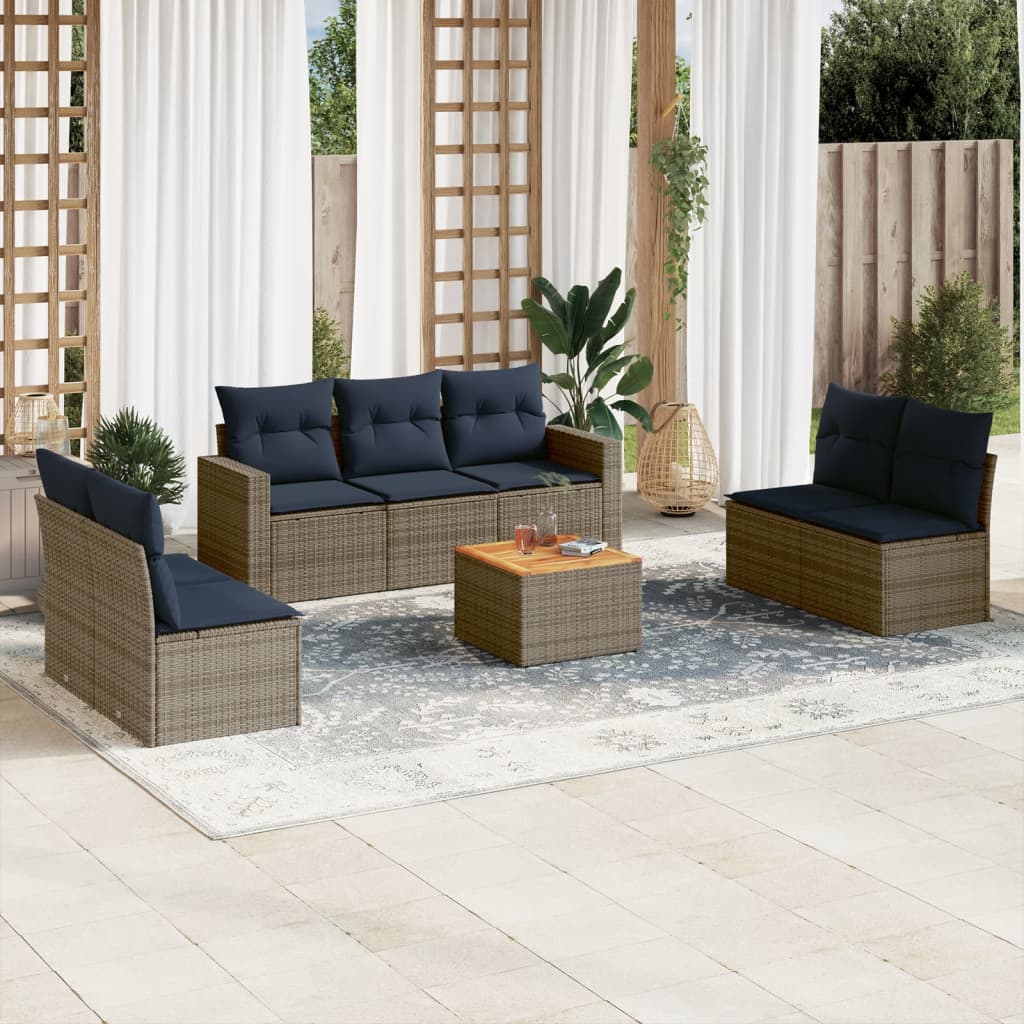 Set Divani da Giardino 8 pz con Cuscini Grigio in Polyrattan