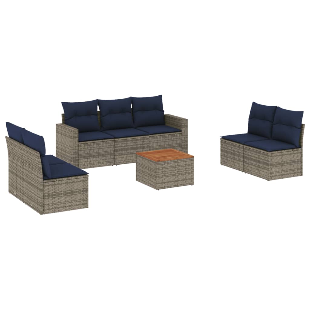 Set Divani da Giardino 8 pz con Cuscini Grigio in Polyrattan - immagine 2