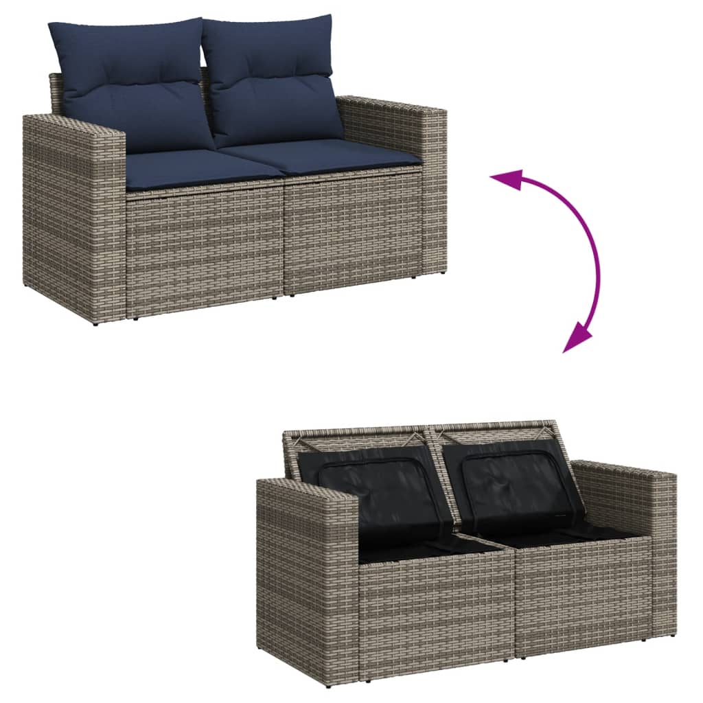 Set Divani da Giardino 8 pz con Cuscini Grigio in Polyrattan - immagine 9