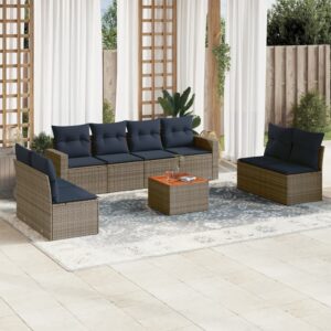 Set Divani da Giardino 9 pz con Cuscini Grigio in Polyrattan