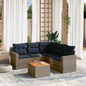 Set Divani da Giardino 6 pz con Cuscini Grigio in Polyrattan