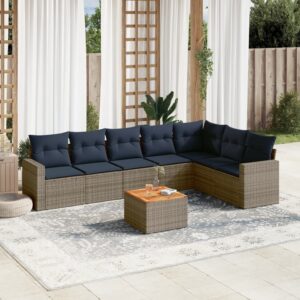 Set Divani da Giardino 8 pz con Cuscini Grigio in Polyrattan