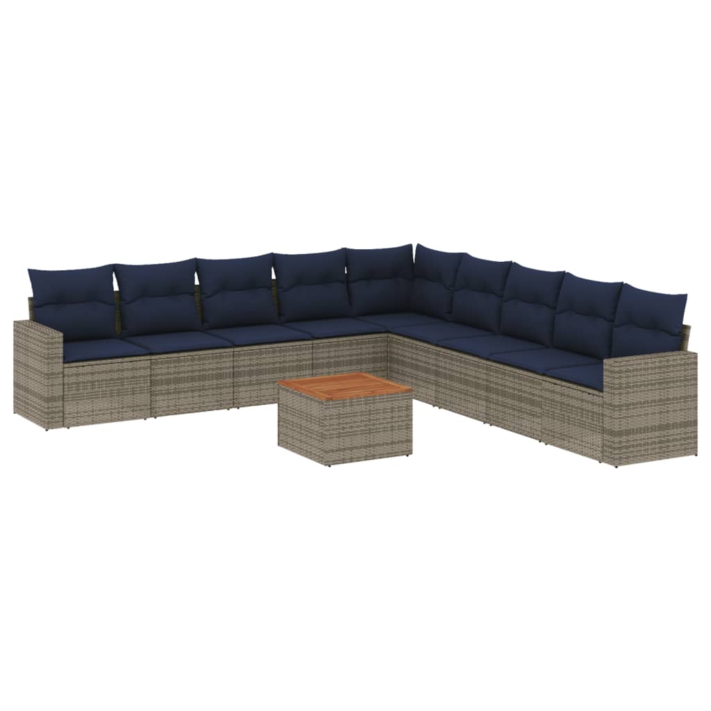 Set Divani da Giardino 10 pz con Cuscini Grigio in Polyrattan - immagine 2