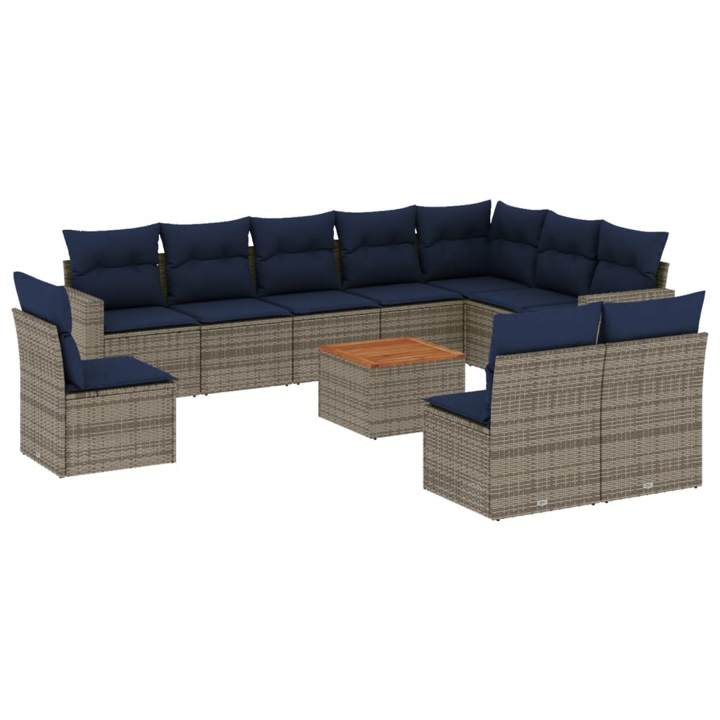Set Divani da Giardino 11 pz con Cuscini in Polyrattan Grigio - immagine 2