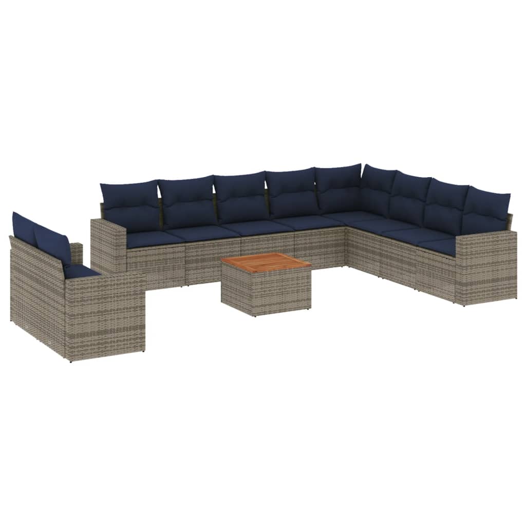 Set Divani da Giardino 11 pz con Cuscini in Polyrattan Grigio - immagine 2