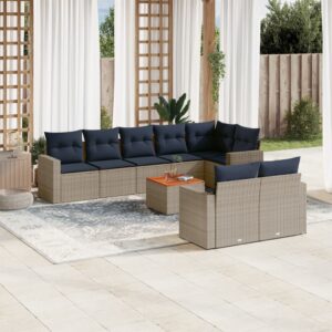 Set Divani da Giardino 9 pz con Cuscini Grigio in Polyrattan