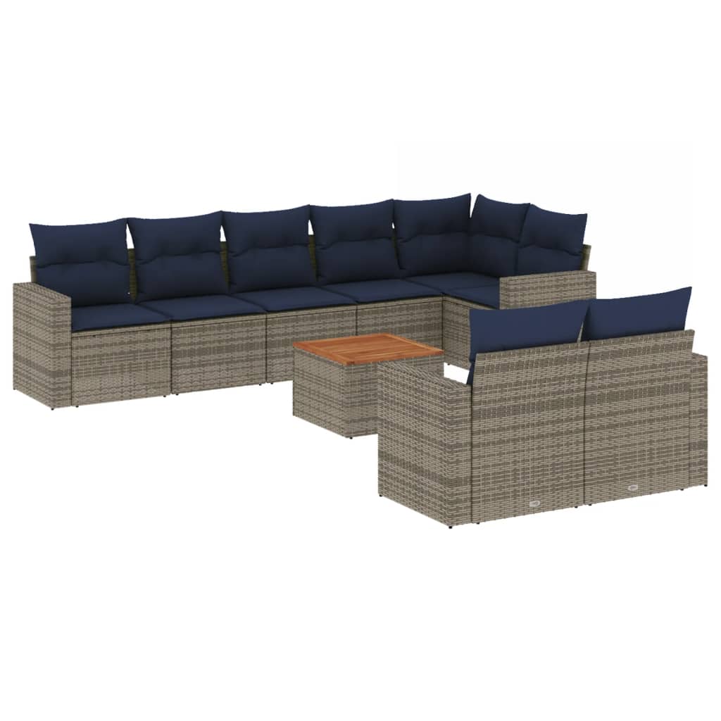 Set Divani da Giardino 9 pz con Cuscini Grigio in Polyrattan - immagine 2
