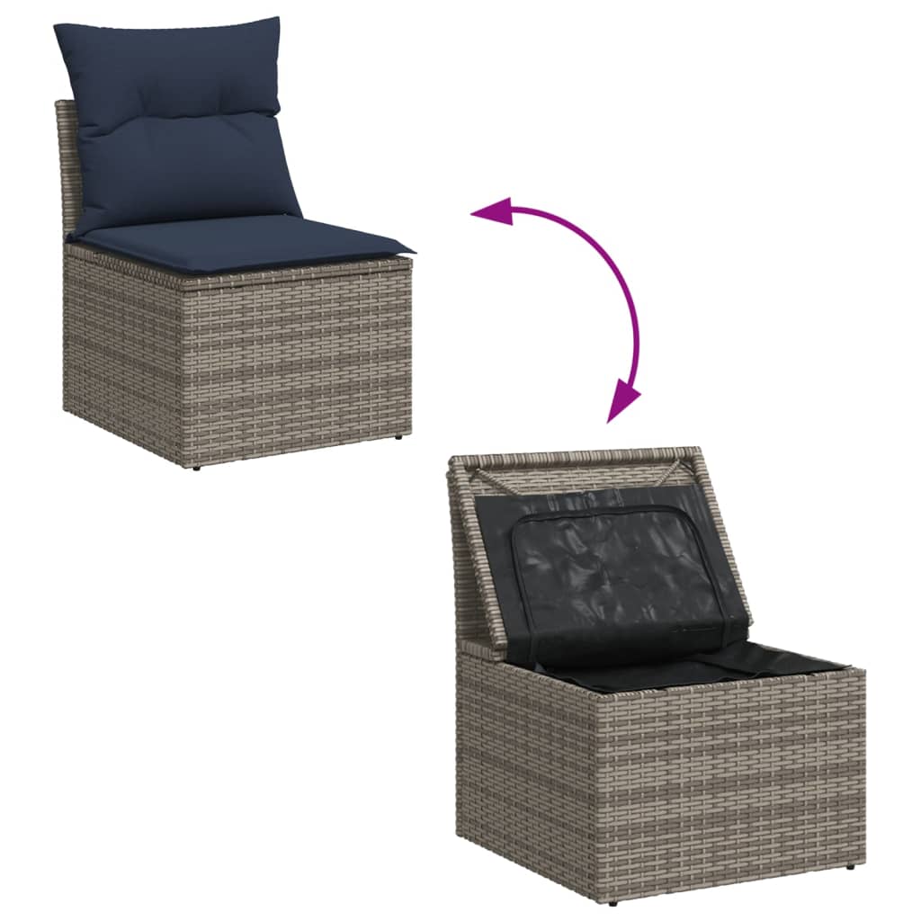 Set Divani da Giardino 9 pz con Cuscini Grigio in Polyrattan - immagine 9