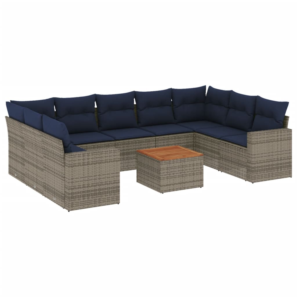 Set Divani da Giardino 10 pz con Cuscini Grigio in Polyrattan - immagine 2