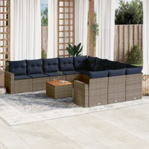 Set Divani da Giardino 12 pz con Cuscini Grigio in Polyrattan