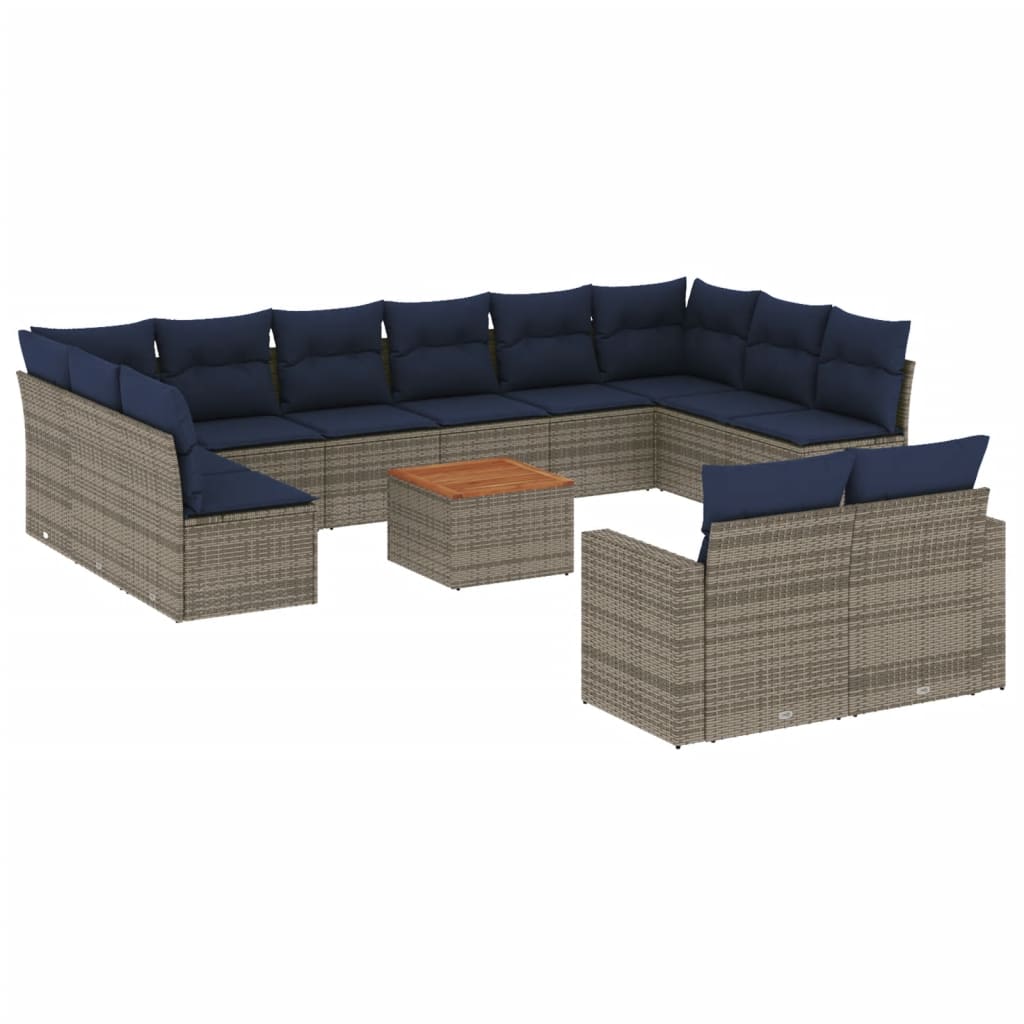 Set Divani da Giardino 13 pz con Cuscini Grigio in Polyrattan - immagine 2