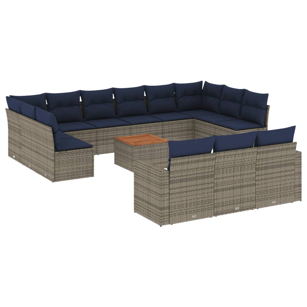 Set Divani da Giardino 14pz con Cuscini in Polyrattan Grigio - immagine 2