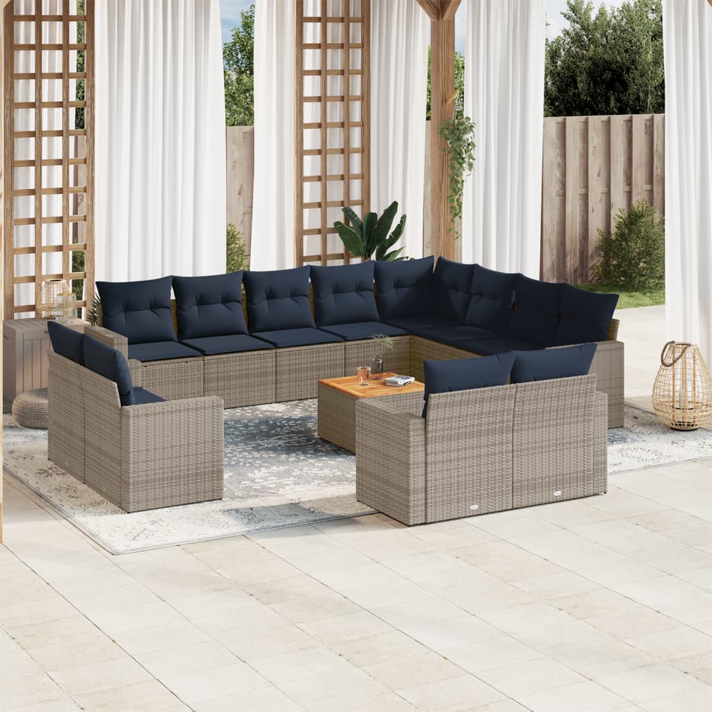 Set Divani da Giardino 13 pz con Cuscini Grigio in Polyrattan