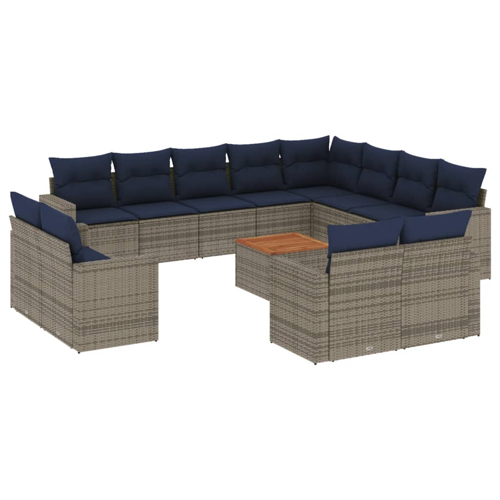 Set Divani da Giardino 13 pz con Cuscini Grigio in Polyrattan - immagine 2