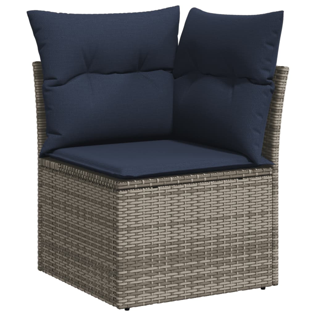 Set Divani da Giardino 14pz con Cuscini in Polyrattan Grigio - immagine 4