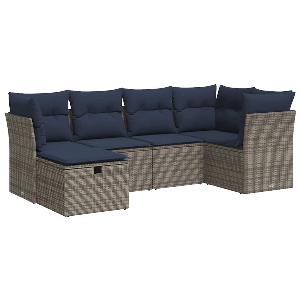 Set Divano da Giardino 6 pz con Cuscini Grigio in Polyrattan - immagine 2