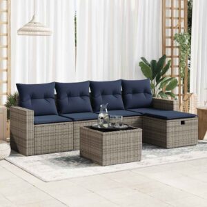 Set Divano da Giardino 6 pz con Cuscini Grigio in Polyrattan