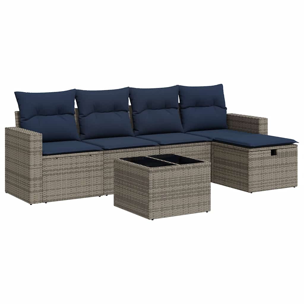 Set Divano da Giardino 6 pz con Cuscini Grigio in Polyrattan - immagine 2