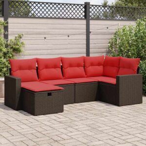 Set Divano da Giardino 6 pz con Cuscini Marrone in Polyrattan