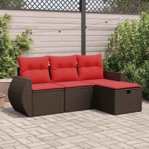 Set Divano da Giardino 4 pz con Cuscini Marrone in Polyrattan
